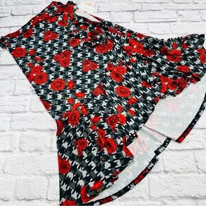 NWT LuLaRoe Black and Red Floral Midi Wrap Skirt Large Roses Floral Romantic